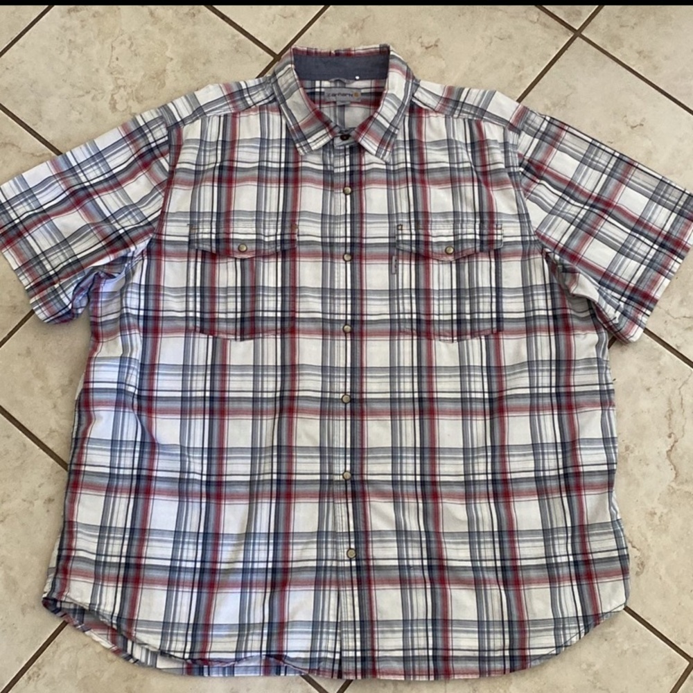 Carhartt Men's Size 2XL Short Sleeve Pearl Snap Plaid Shirt